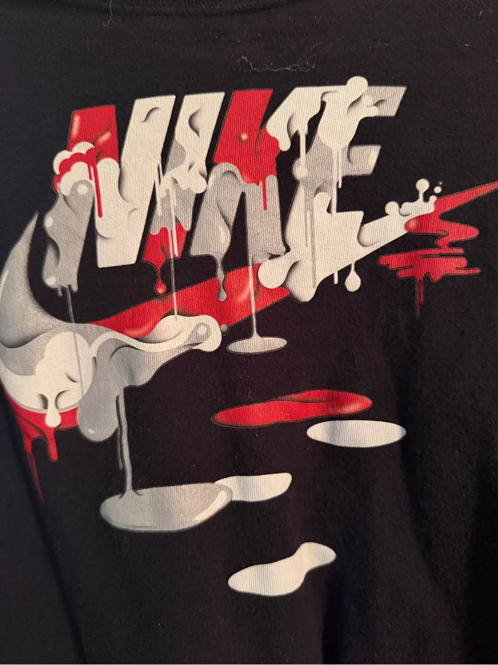 Nike Black Tee with Red and White Drip Logo